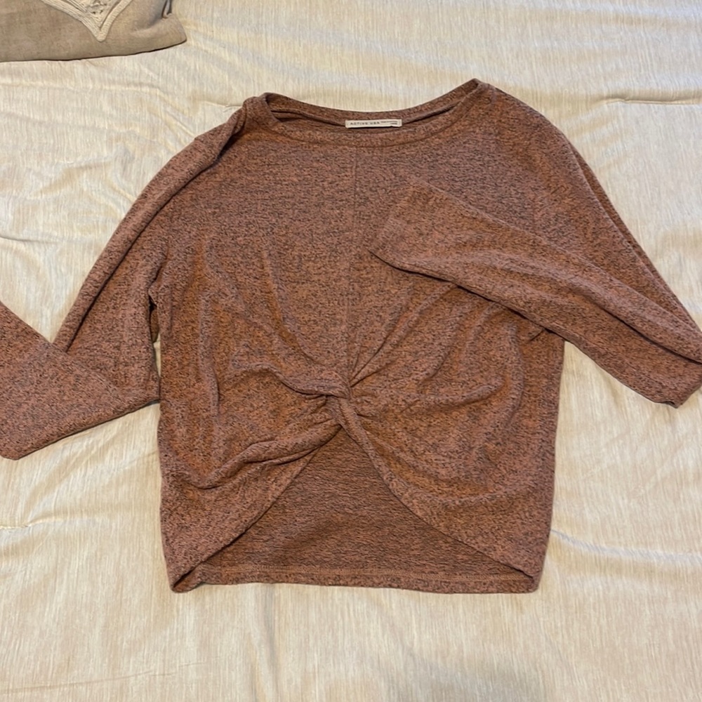 Rose Heathered long sleeve crop top